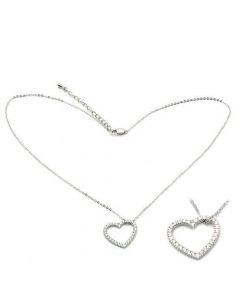 JCES032 Rhodium 925 Sterling Silver 16" Chain heart Pendant with AAA Grade CZ in Clear