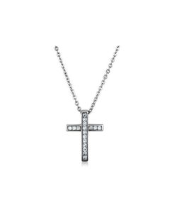 JCE1858 High polished (no plating) Stainless Steel Chain Pendant with AAA Grade CZ in Clear