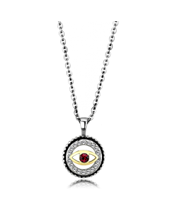 JCE2527 Two-Tone IP Gold (Ion Plating) Stainless Steel Chain Pendant with Top Grade Crystal in Garnet