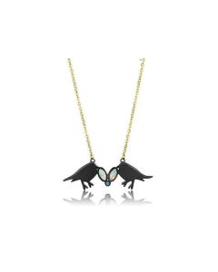 CE2895 IP Gold+ IP Black (Ion Plating) Stainless Steel Necklace with Semi-Precious Opal in Aurora Borealis (Rainbow Effect)