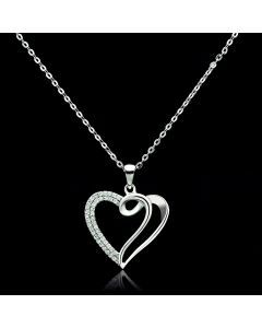 JCE035 Rhodium 925 Sterling Silver Necklace with AAA Grade CZ in Clear