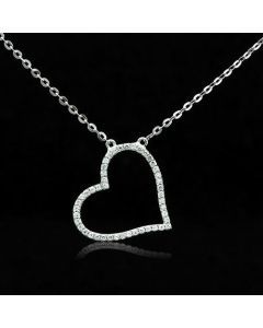 JCE039 Rhodium 925 Sterling Silver Heart Chain Pendant with AAA Grade CZ in Clear