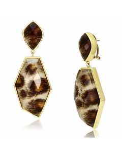 JCE074 IP Gold(Ion Plating) Brass Earrings with Synthetic Synthetic Stone in Animal pattern